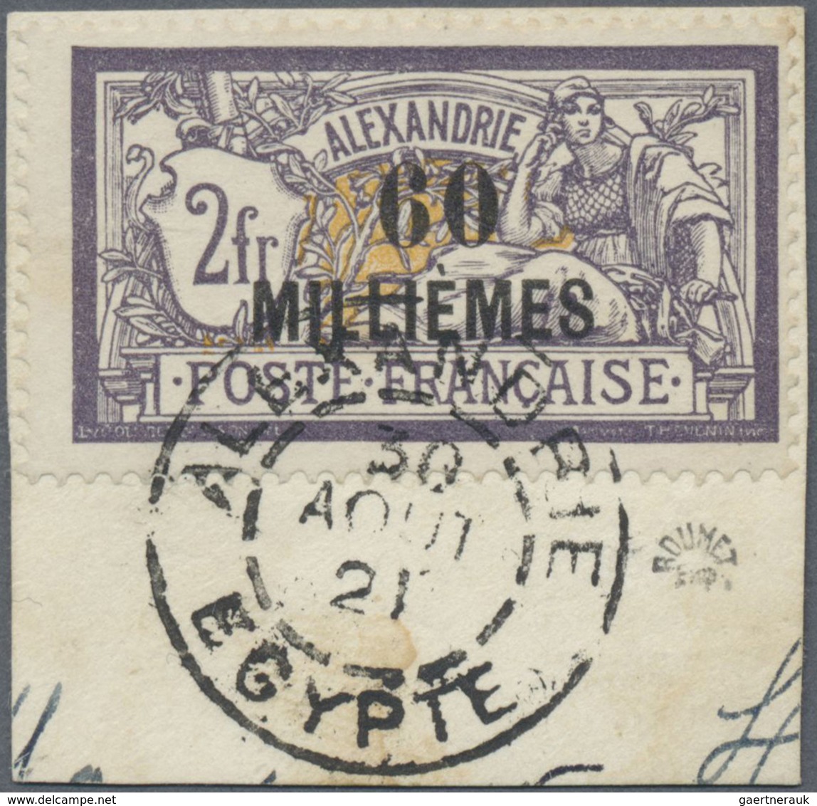 Brfst Französische Post In Ägypten - Alexandria: 1921, 60m. On 2fr. Violet/yellow On Piece Neatly Cancelle - Autres & Non Classés