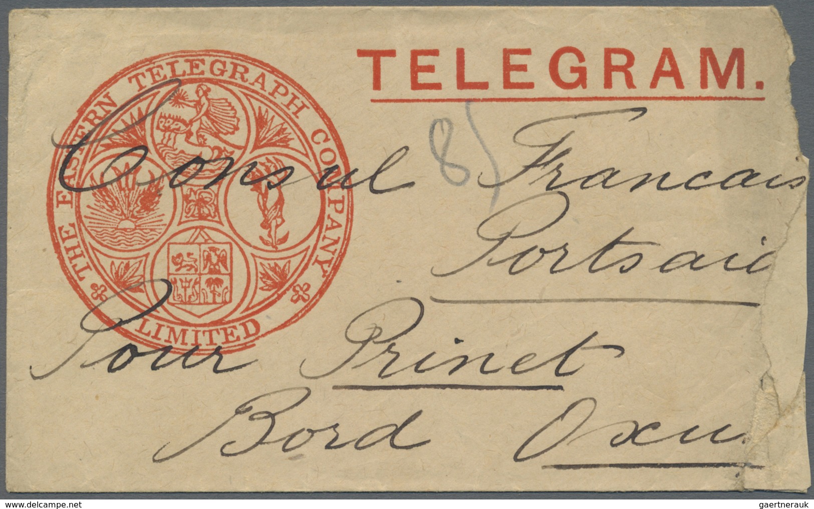 Br Französische Post In Ägypten - Port Said: 1885. The Eastern Telegraph Company Ltd Envelope, Roughly - Autres & Non Classés
