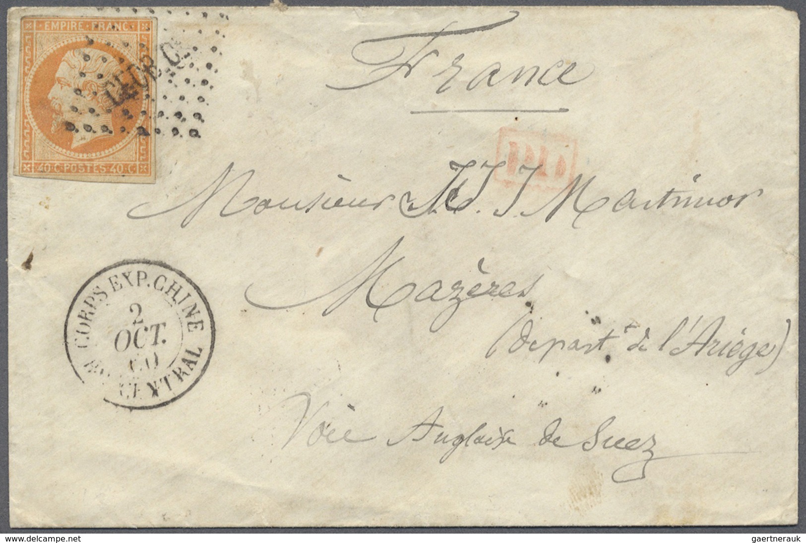 Br Französische Post In China: 1860. Envelope Addressed To France Bearing French Napoleon Yvert 16, 40c - Autres & Non Classés