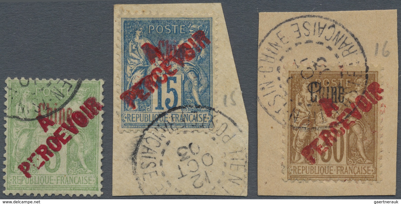 Brfst/O Französische Post In China - Portomarken: 1903, "A PERCEVOIR", Red Diagonal Overprint On Sage 5c., 1 - Autres & Non Classés