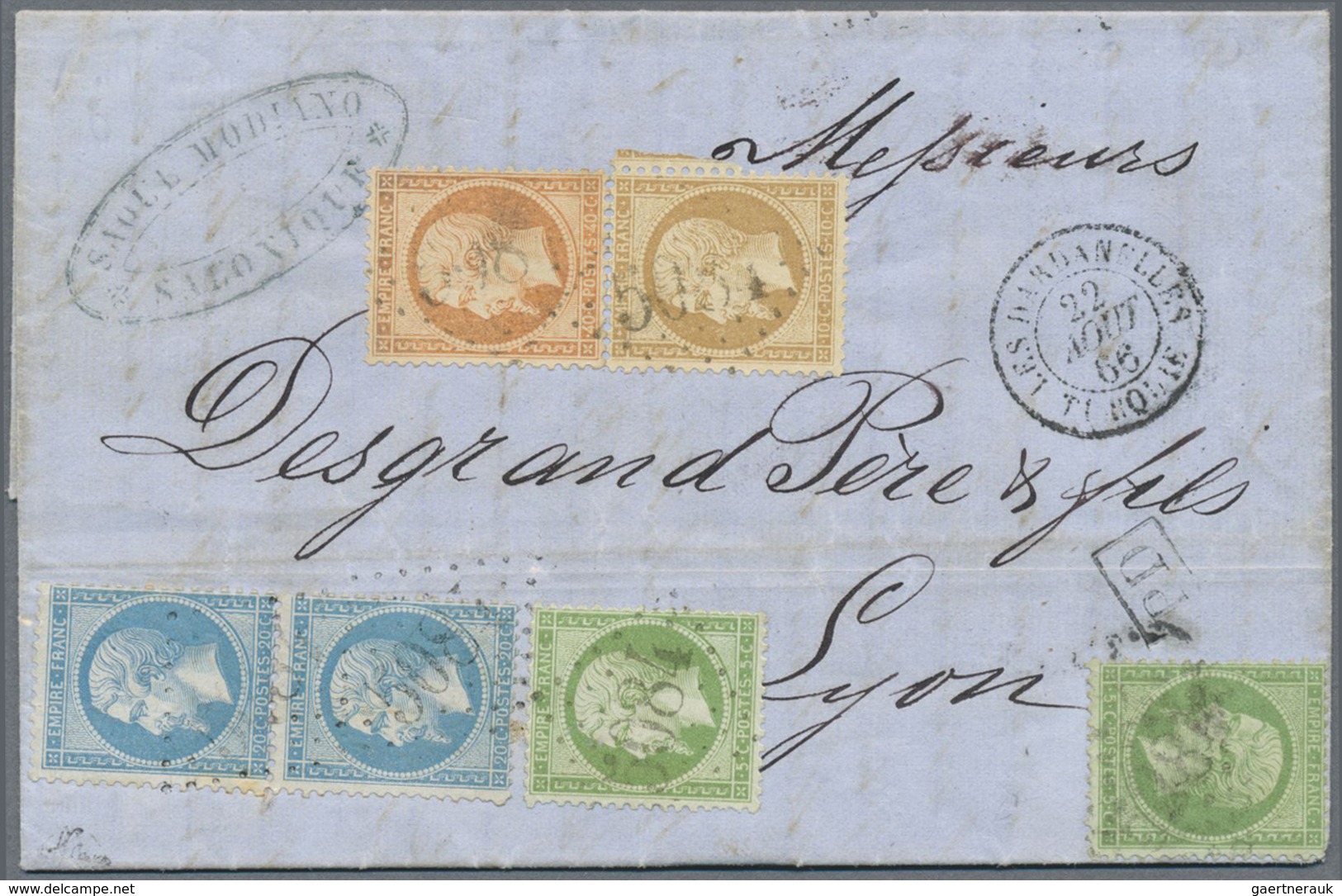 Br Französische Post In Der Levante: 1862, Napoleon Without Laurel 2x 5 C Green, 10 C Brown, 2x 20 C Bl - Autres & Non Classés