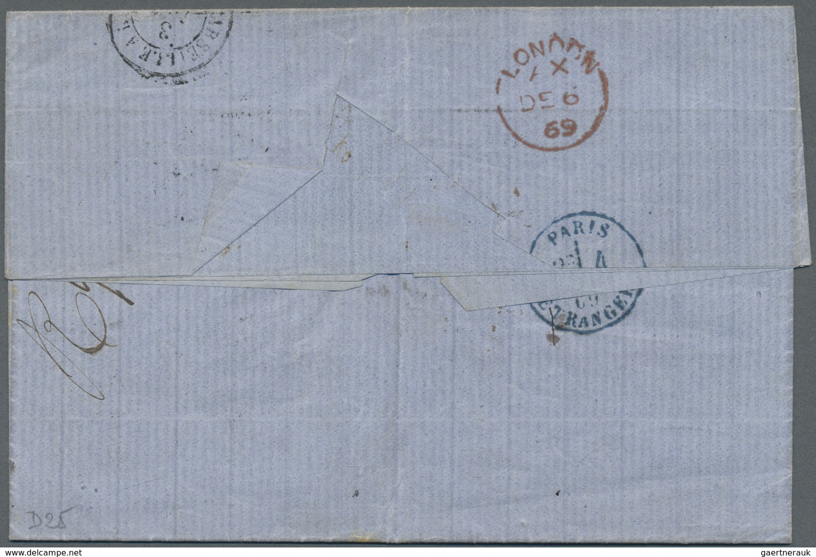 Br Französische Post In Der Levante: 1869, Napoleon Mit Lorbeer 2x 20 C Blau, Gezähnt Auf Faltbrief Mit - Autres & Non Classés