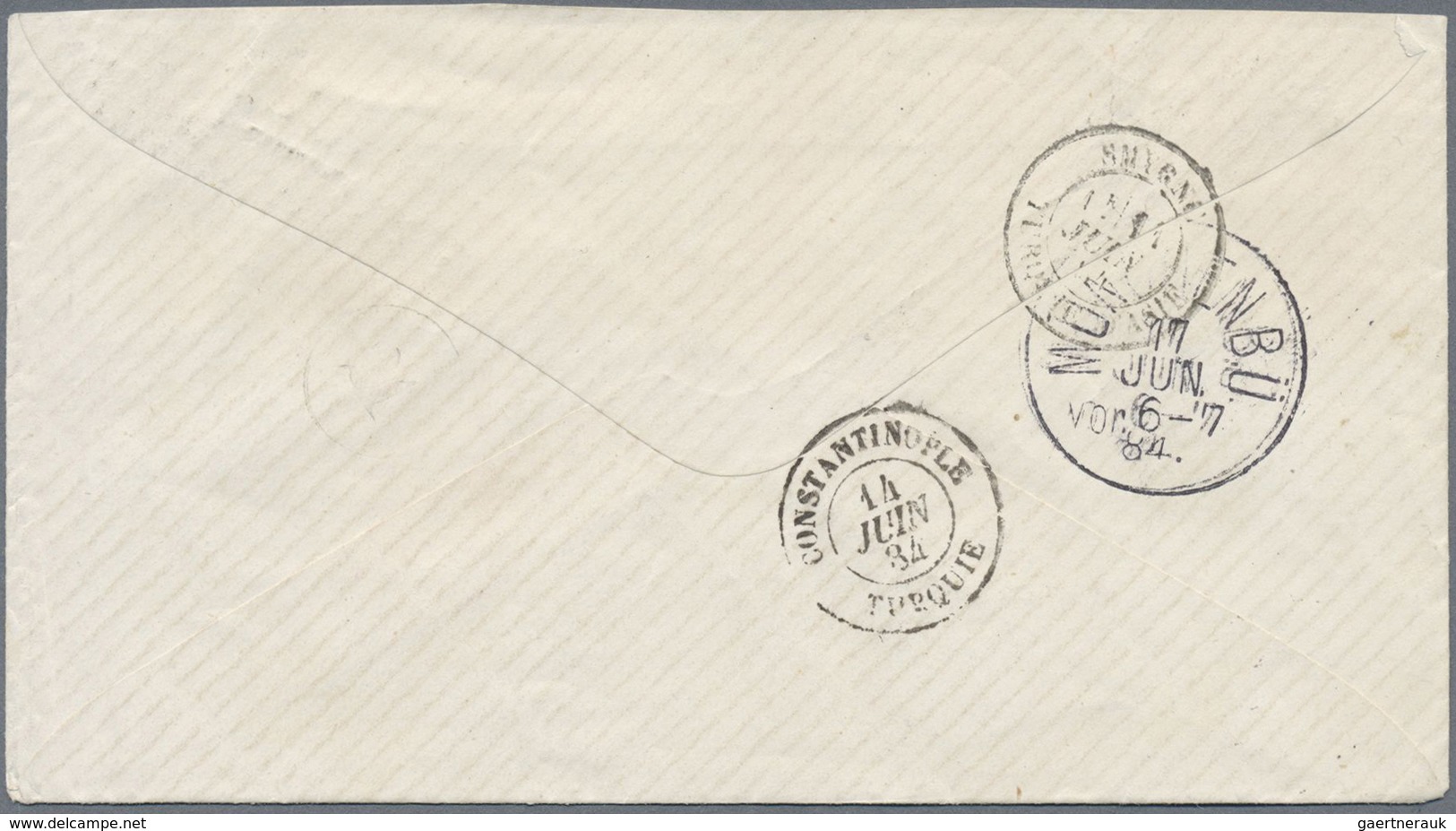 Br Französische Post In Der Levante: 1884,1885, Two Letters From "MERSINA TURQUIE-DÁSIE" And "BEYROUTHE - Autres & Non Classés