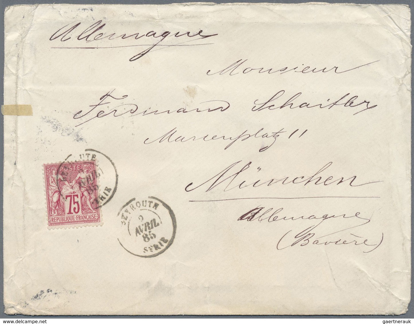 Br Französische Post In Der Levante: 1884,1885, Two Letters From "MERSINA TURQUIE-DÁSIE" And "BEYROUTHE - Autres & Non Classés