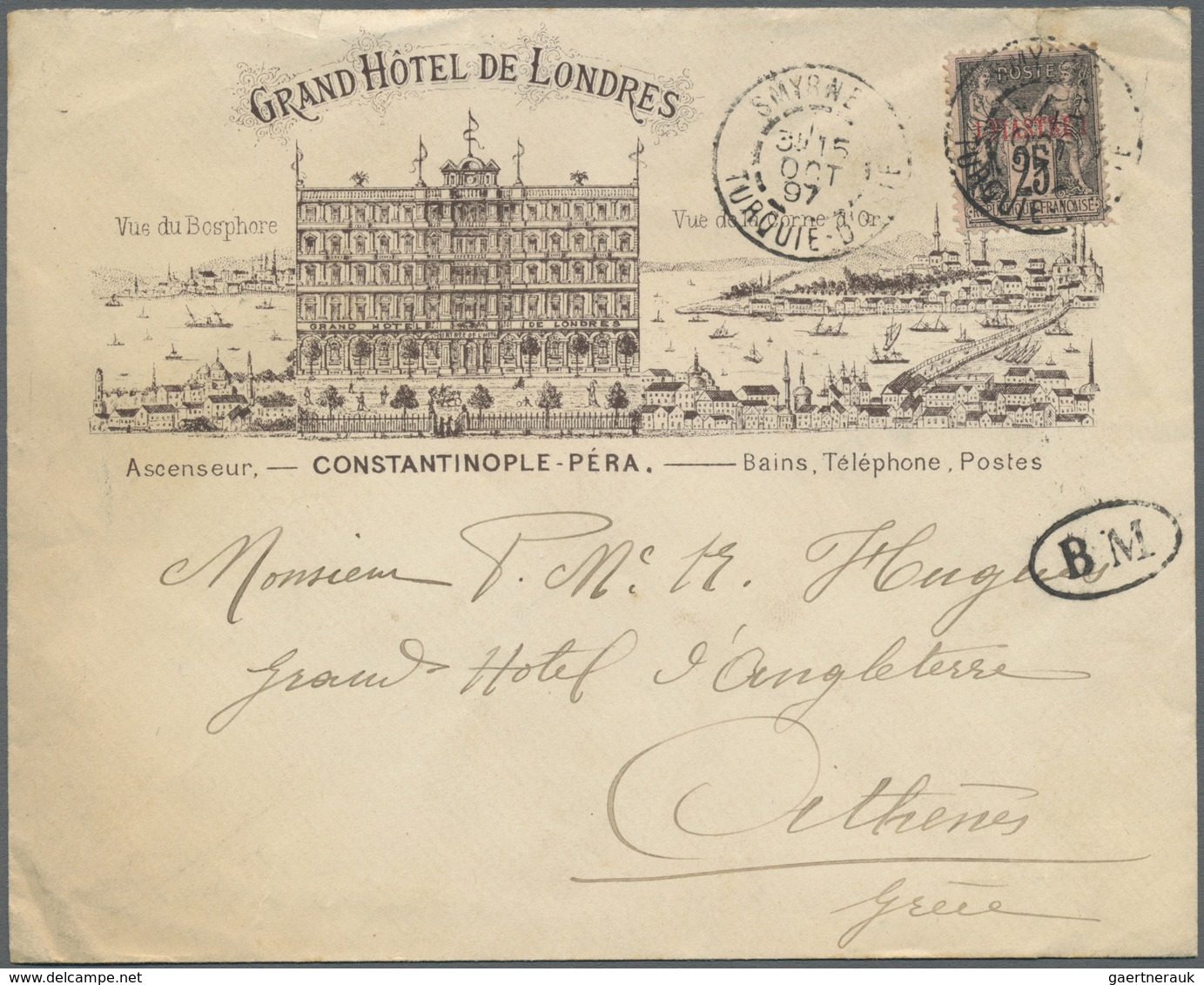 Br Französische Post In Der Levante: 1897. Illustrated Envelope For The 'Grand Hotel De Londres, Consta - Autres & Non Classés