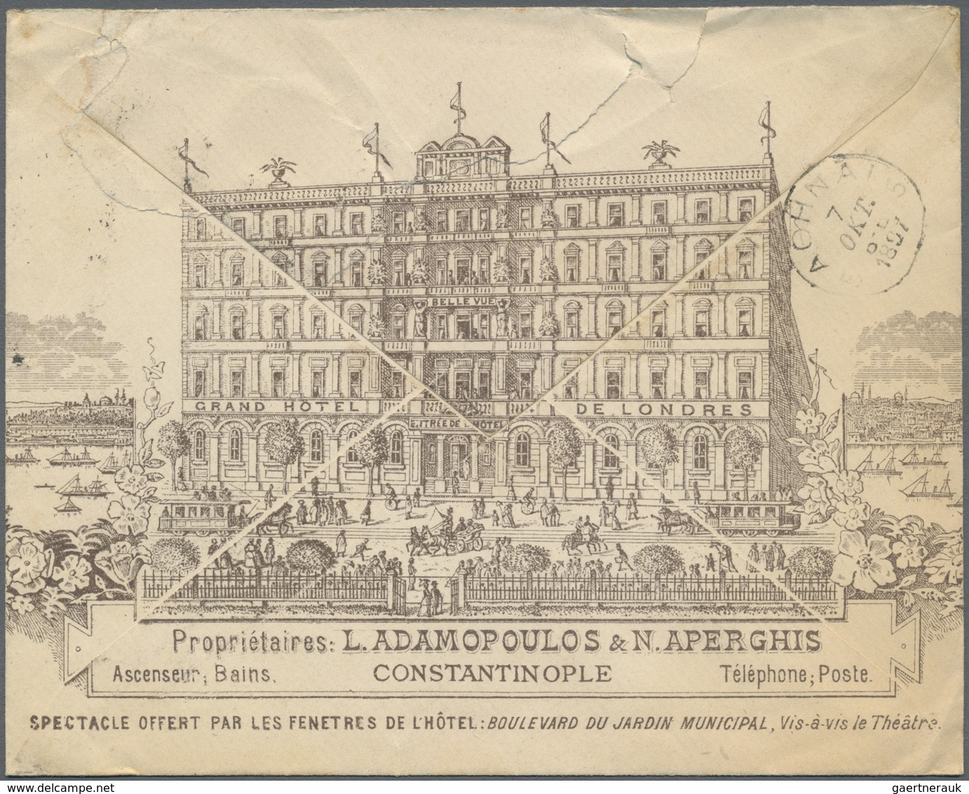 Br Französische Post In Der Levante: 1897. Illustrated Envelope For The 'Grand Hotel De Londres, Consta - Autres & Non Classés