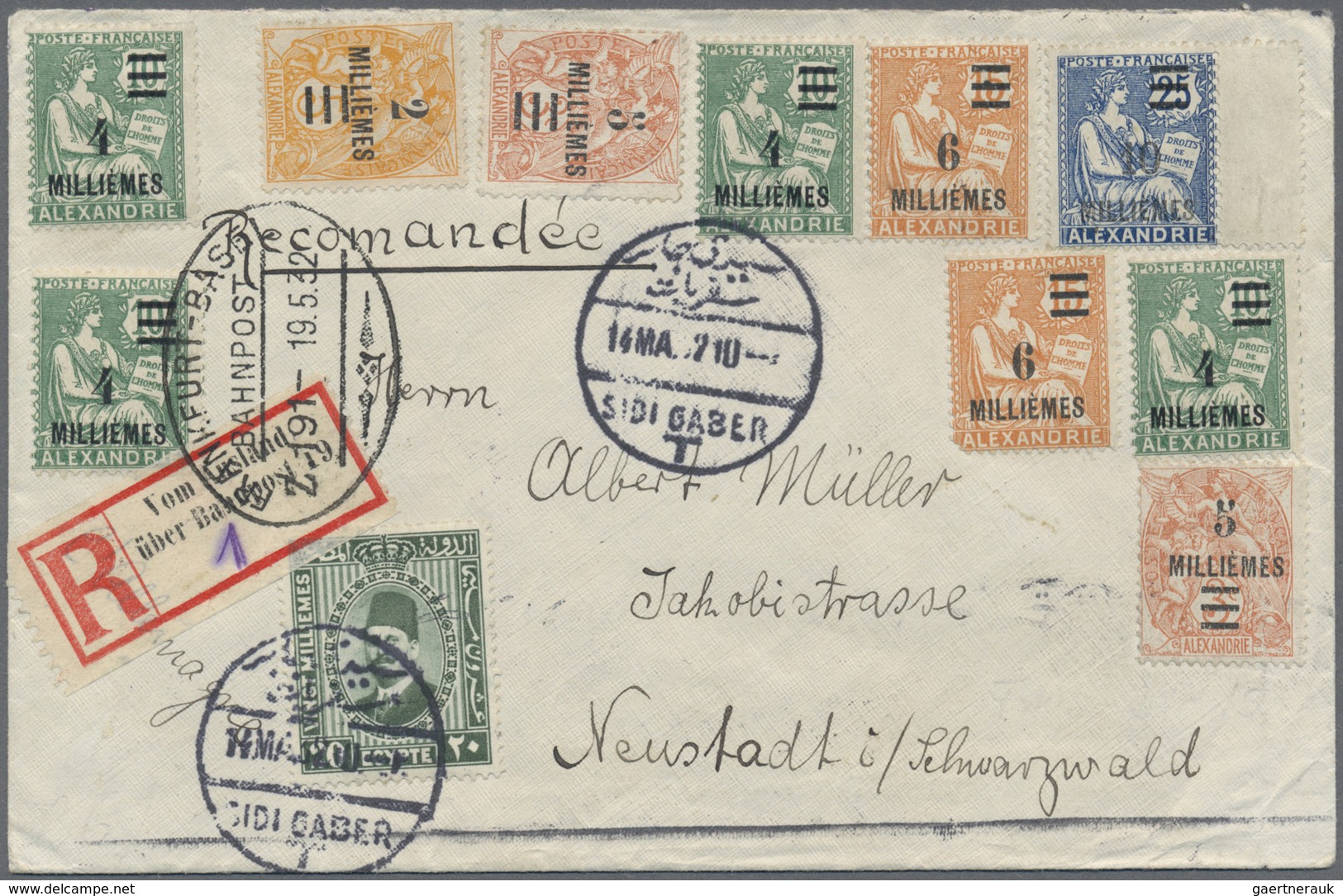 Br Französische Post In Der Levante: 1932, Cover Registered From Sidi Gaber / Egypt, Affixed Stamps For - Autres & Non Classés