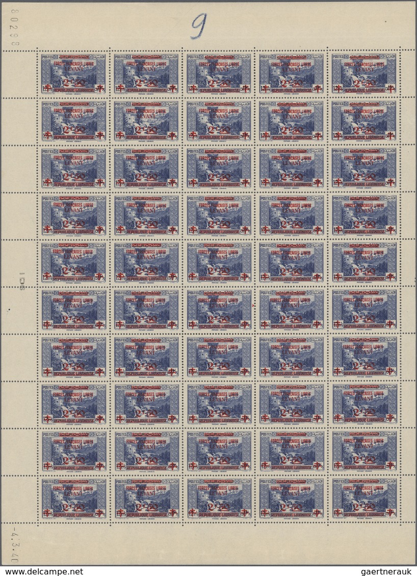 ** Französische Post In Der Levante: 1942, 2.50fr. On 12½pi. Ultramarine, Complete Sheet Of 50 Stamps, - Autres & Non Classés