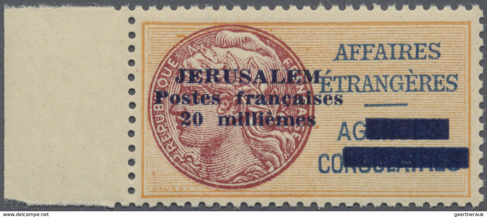 ** Französische Konsulatspost Jerusalem: 1948, 20m. Orange/brown, Fresh Colour, Well Perforated, Left M - Andere & Zonder Classificatie