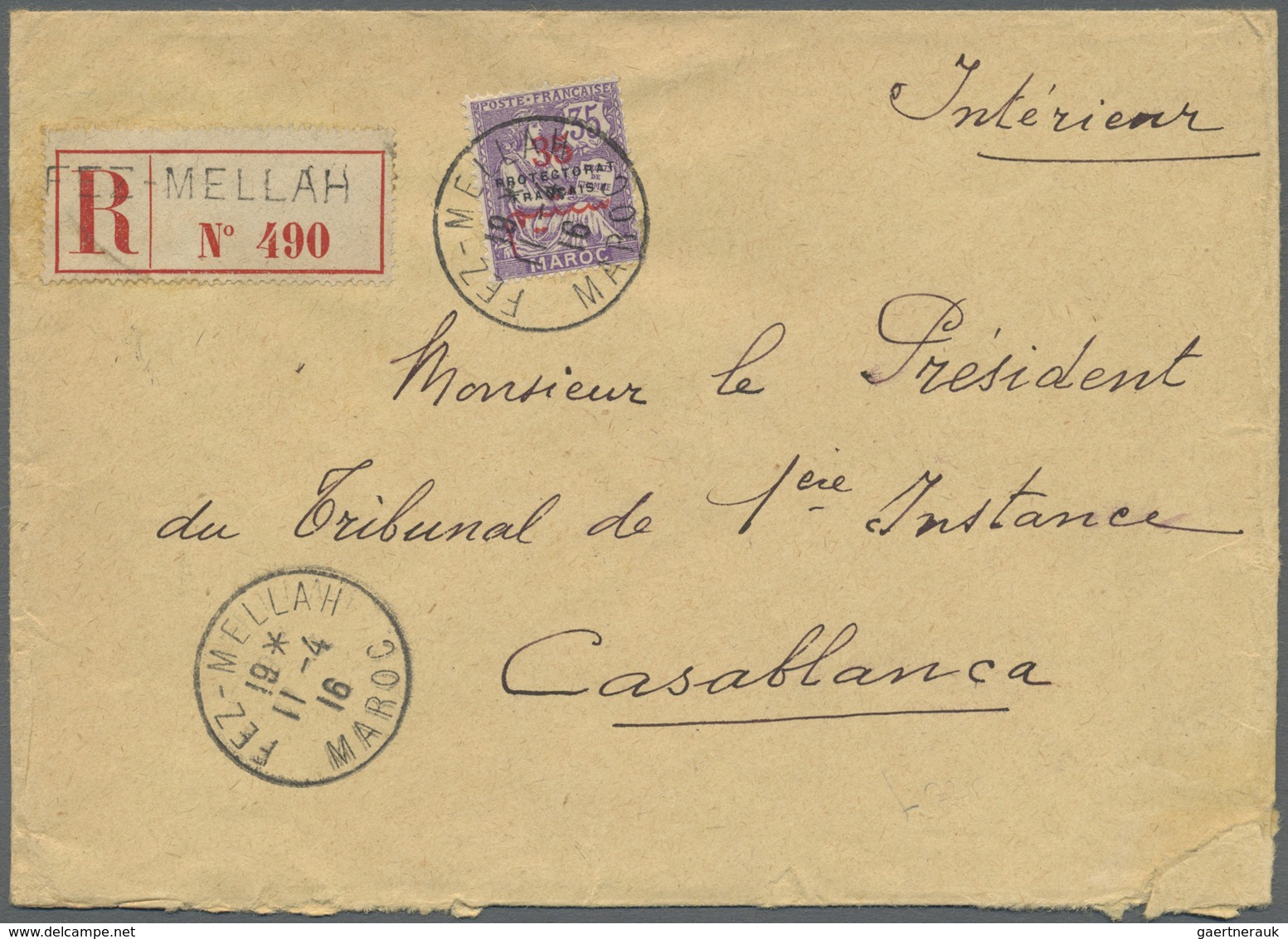 Br Französische Post In Marokko: 1916. Registered Envelope Addressed To Casablanca Bearing French Maroc - Autres & Non Classés