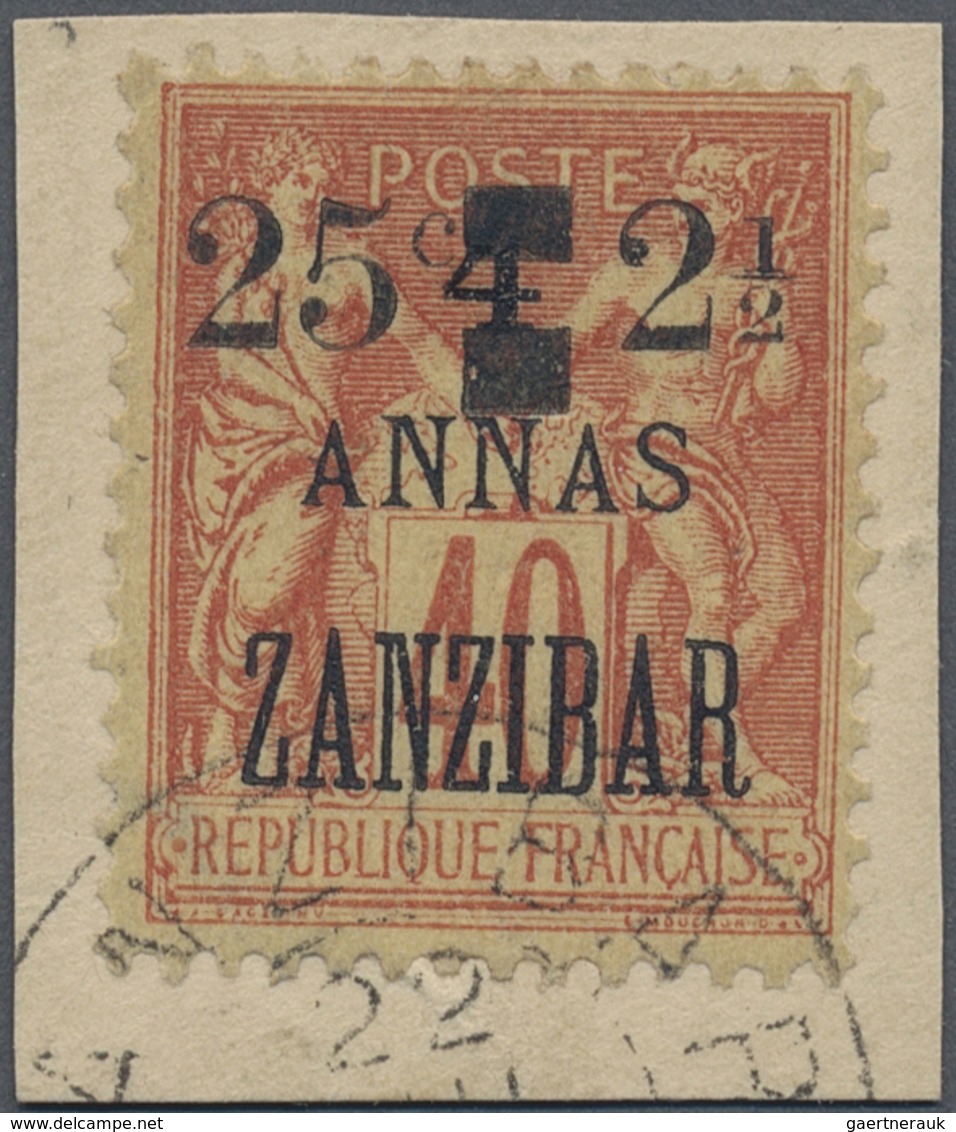 Brfst Französische Post In Zanzibar: 1904, 25 C. / 2 1/2 A. Over 4 A. On 40 C. Brick Red / Sämisch Allegor - Autres & Non Classés