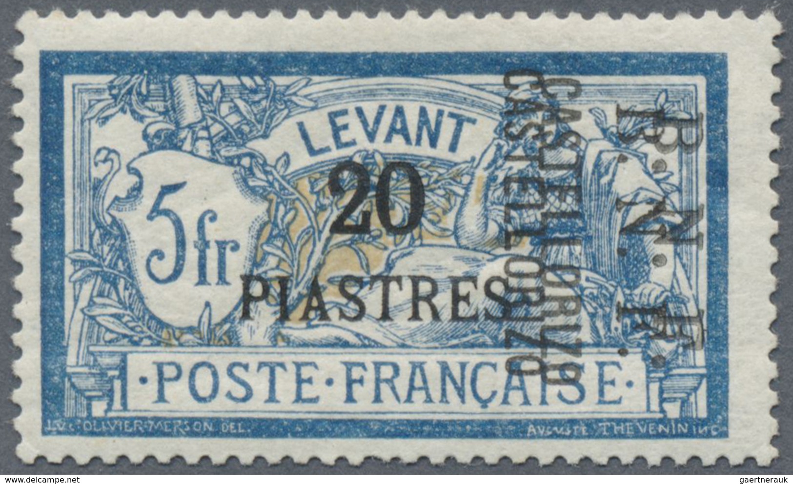 * Französische Besetzung I. WK - Castellorizo: 1920, French Levant "20 PIASTRES" On 5 Fr With DOUBLE I - Andere & Zonder Classificatie