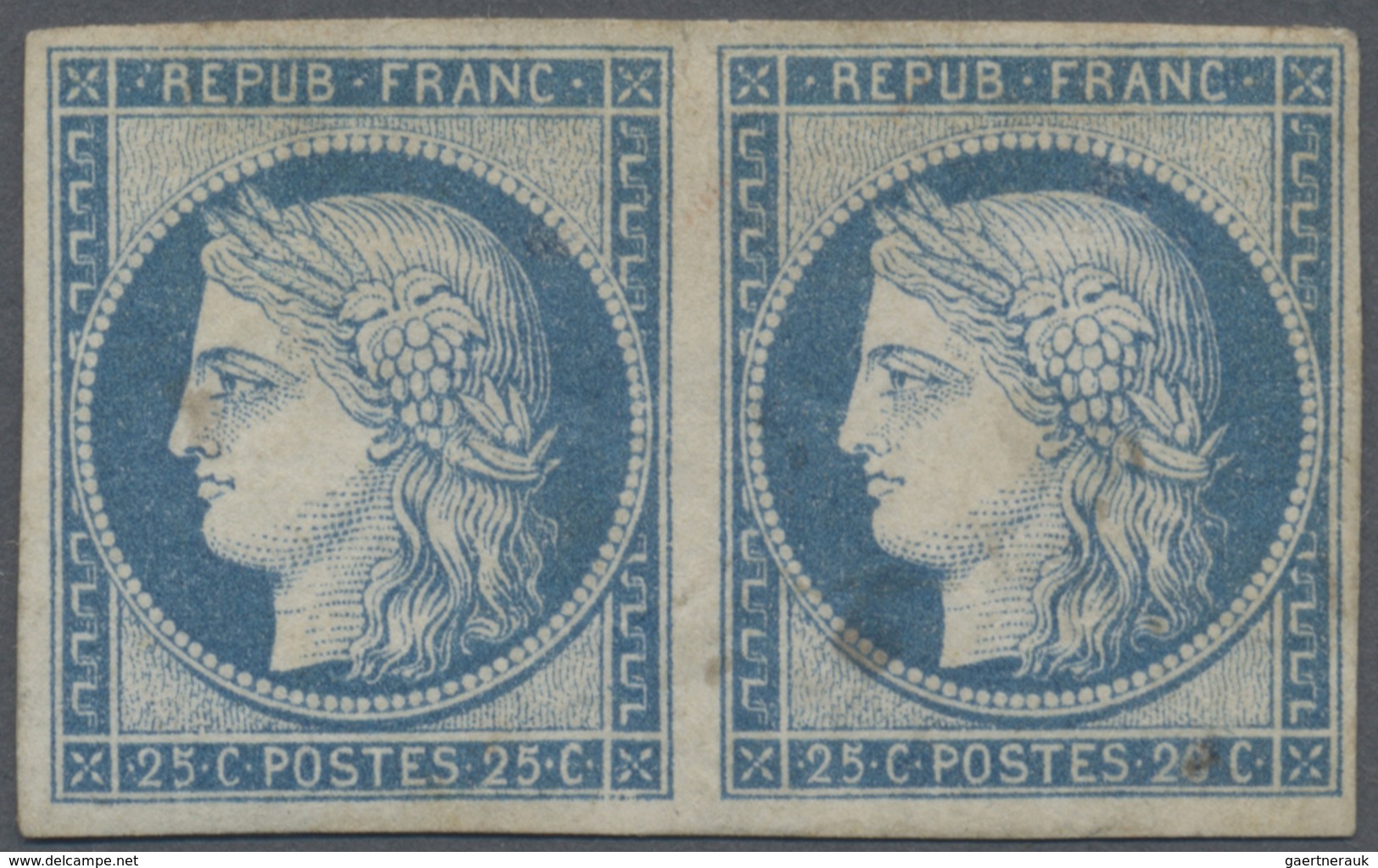 /* Französische Kolonien - Allgemeine Ausgabe: 1872 Ceres 25 C. Blau In TYPE III, Waagerechtes Paar, Un - Andere & Zonder Classificatie