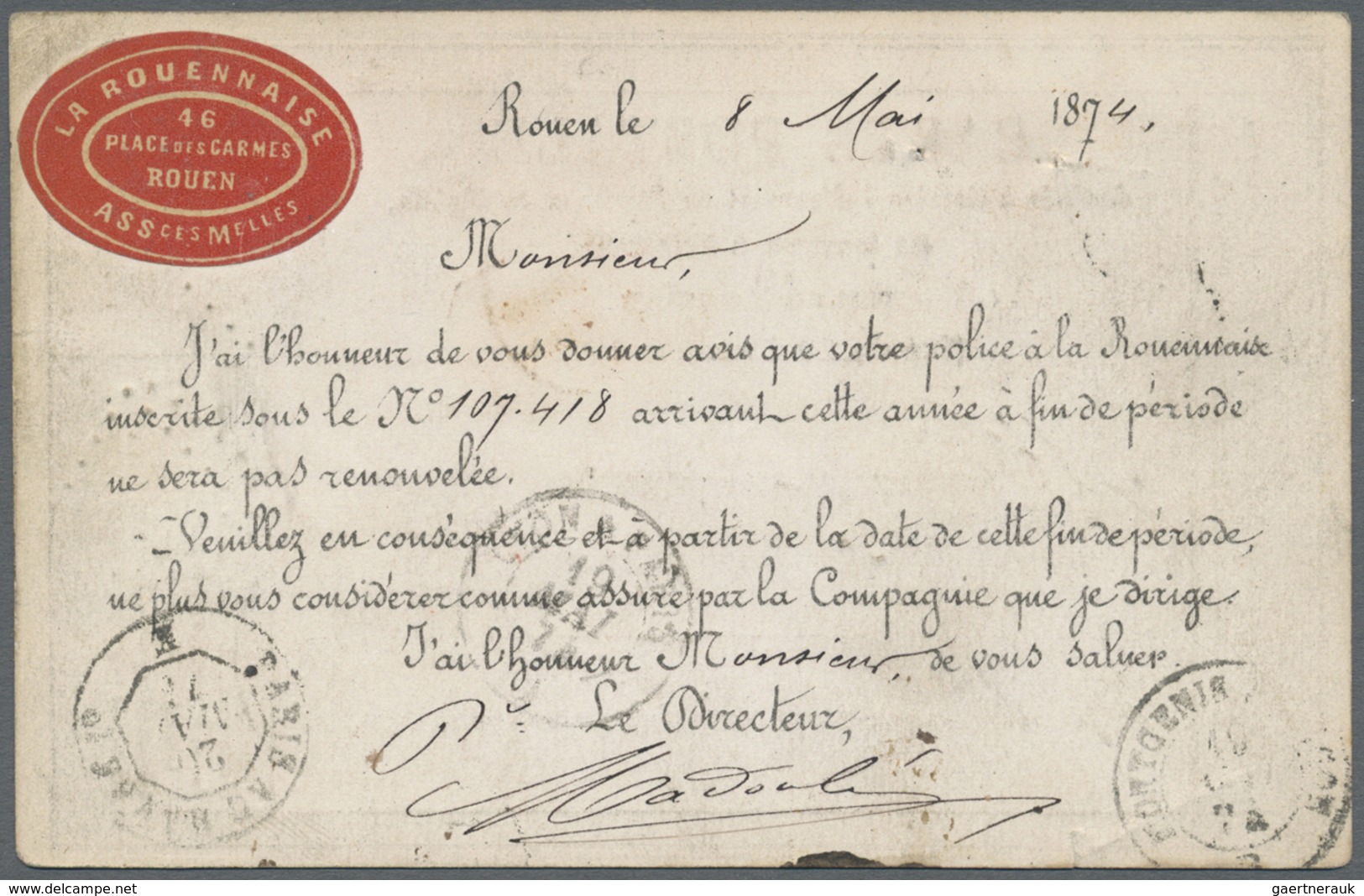 GA Frankreich - Ganzsachen: 1874, 15c. Stationery Form "cliché 10", Uprated By 25c. Blue "Ceres", Regis - Autres & Non Classés