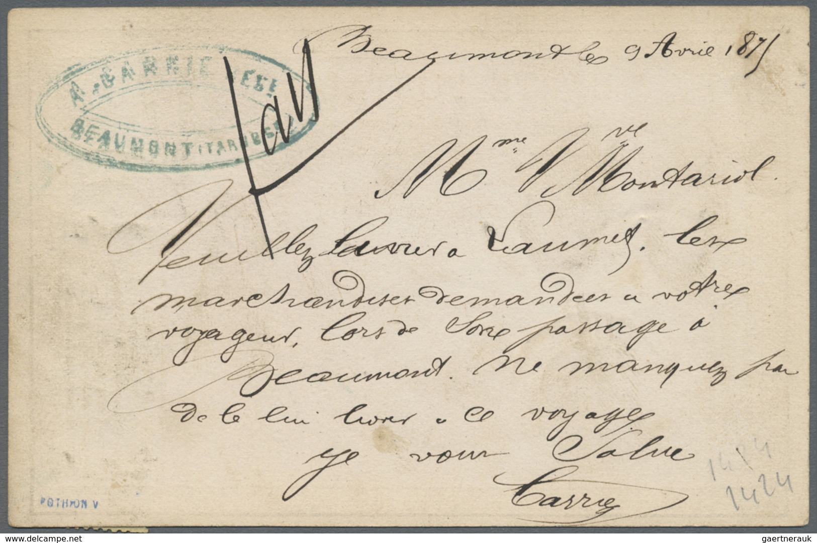 GA Frankreich - Ganzsachen: 1875, 15c. Stationery Form "cliché 10" Franked With Ceres 1c. Green On Blui - Other & Unclassified