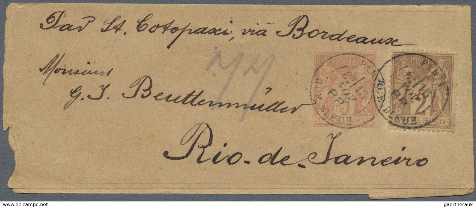 GA Frankreich - Ganzsachen: 1888/1894, Group Of Four Uprated Wrappers To The Same Address In Rio De Jan - Autres & Non Classés