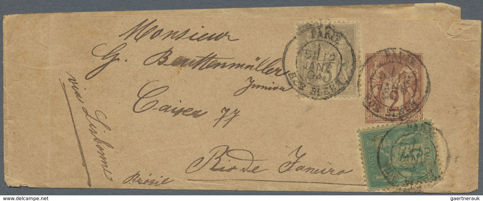 GA Frankreich - Ganzsachen: 1888/1894, Group Of Four Uprated Wrappers To The Same Address In Rio De Jan - Other & Unclassified