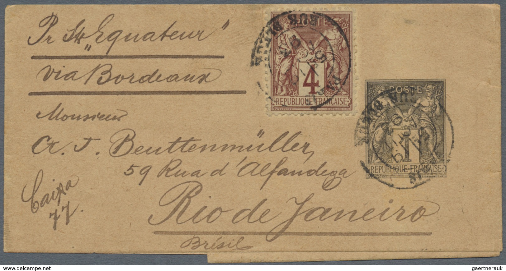 GA Frankreich - Ganzsachen: 1888/1893, Group Of Three Uprated Wrappers To The Same Address In Rio De Ja - Andere & Zonder Classificatie