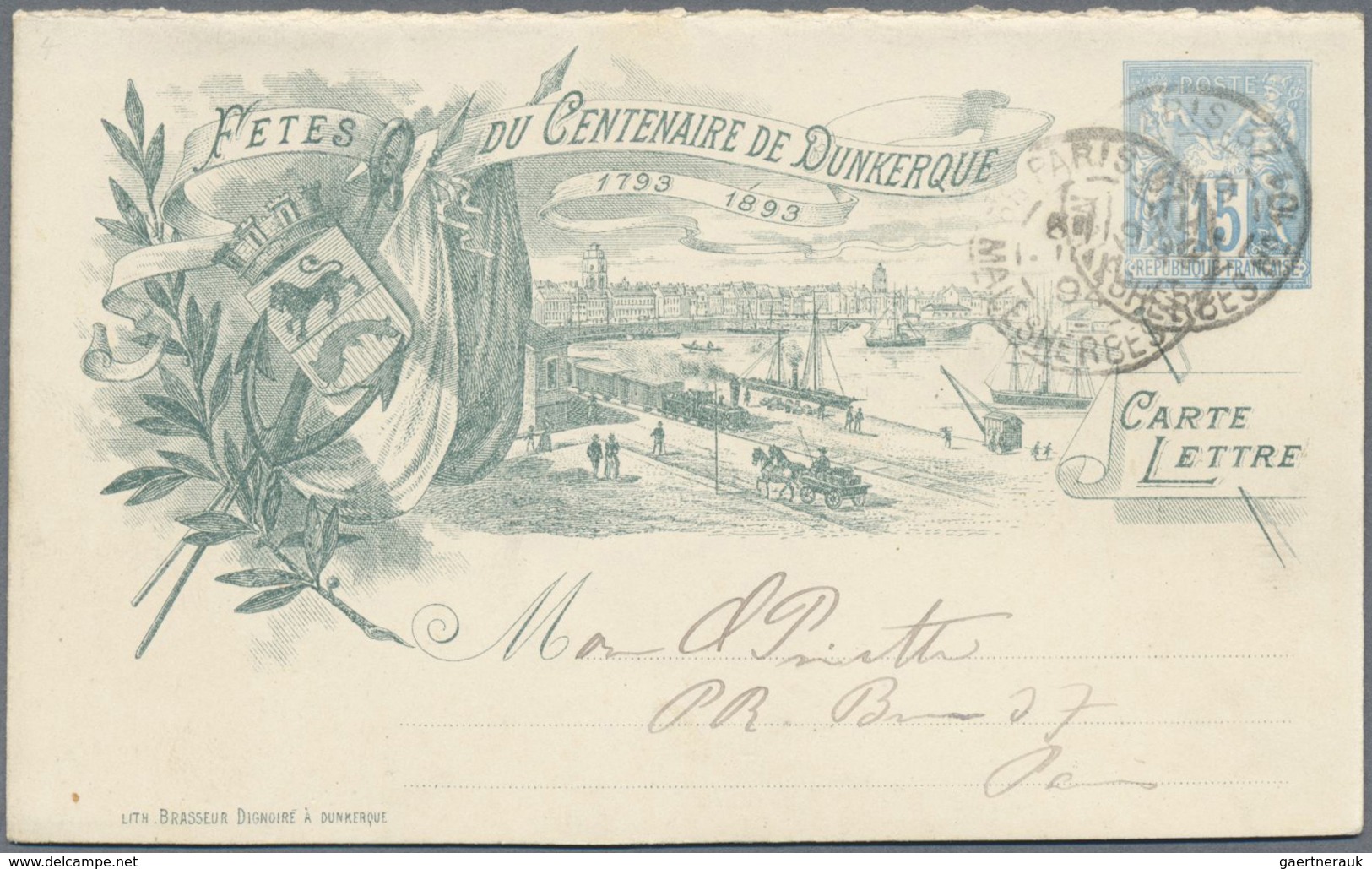 GA Frankreich - Ganzsachen: 1893, 15 C Blue Sage Private Stationery Letter-card "Fetes Du Centenaire De - Sonstige & Ohne Zuordnung