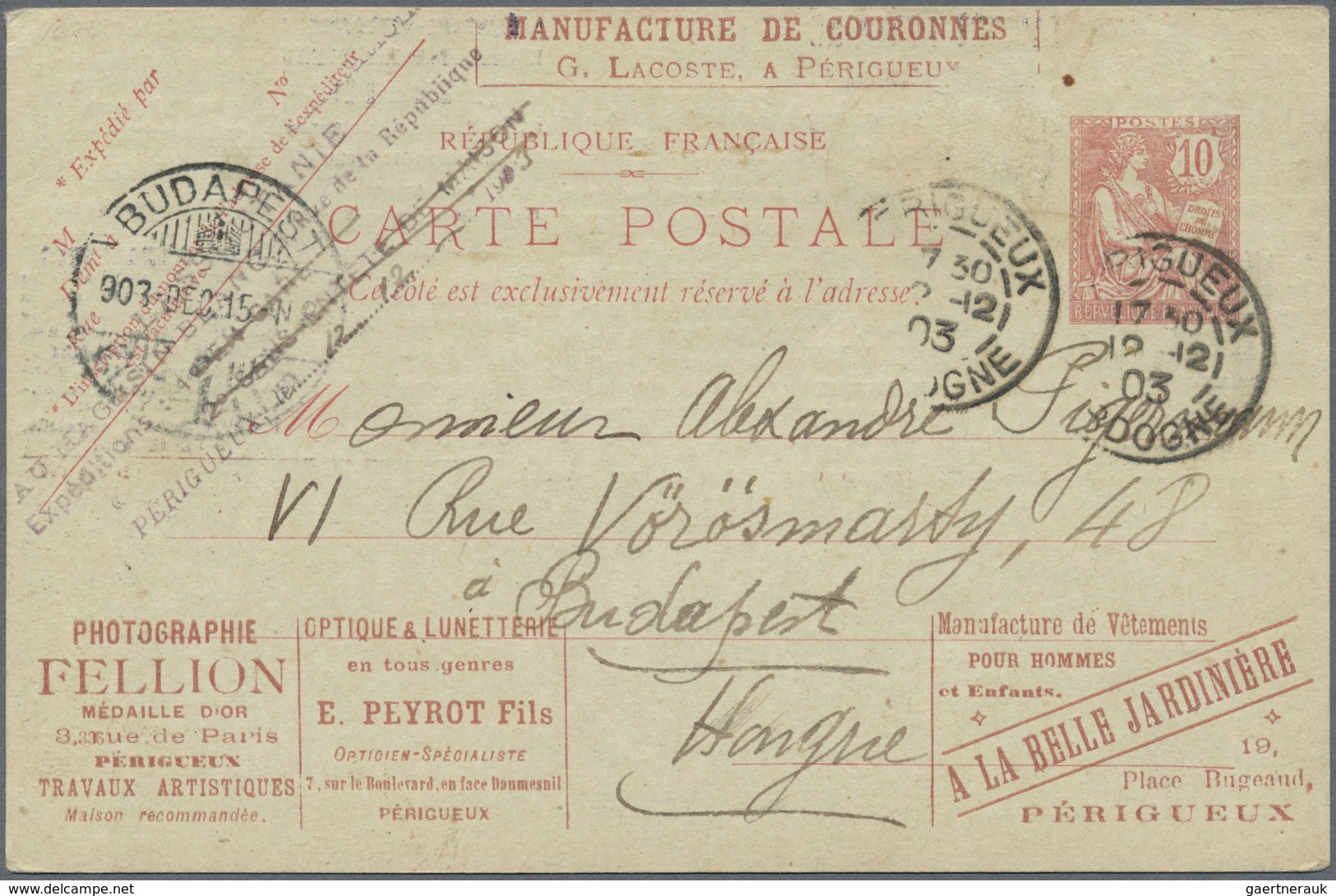 GA Frankreich - Ganzsachen: 1903, France. Advertising Post Card 10c Rights Of Man With Textual Ads On F - Other & Unclassified