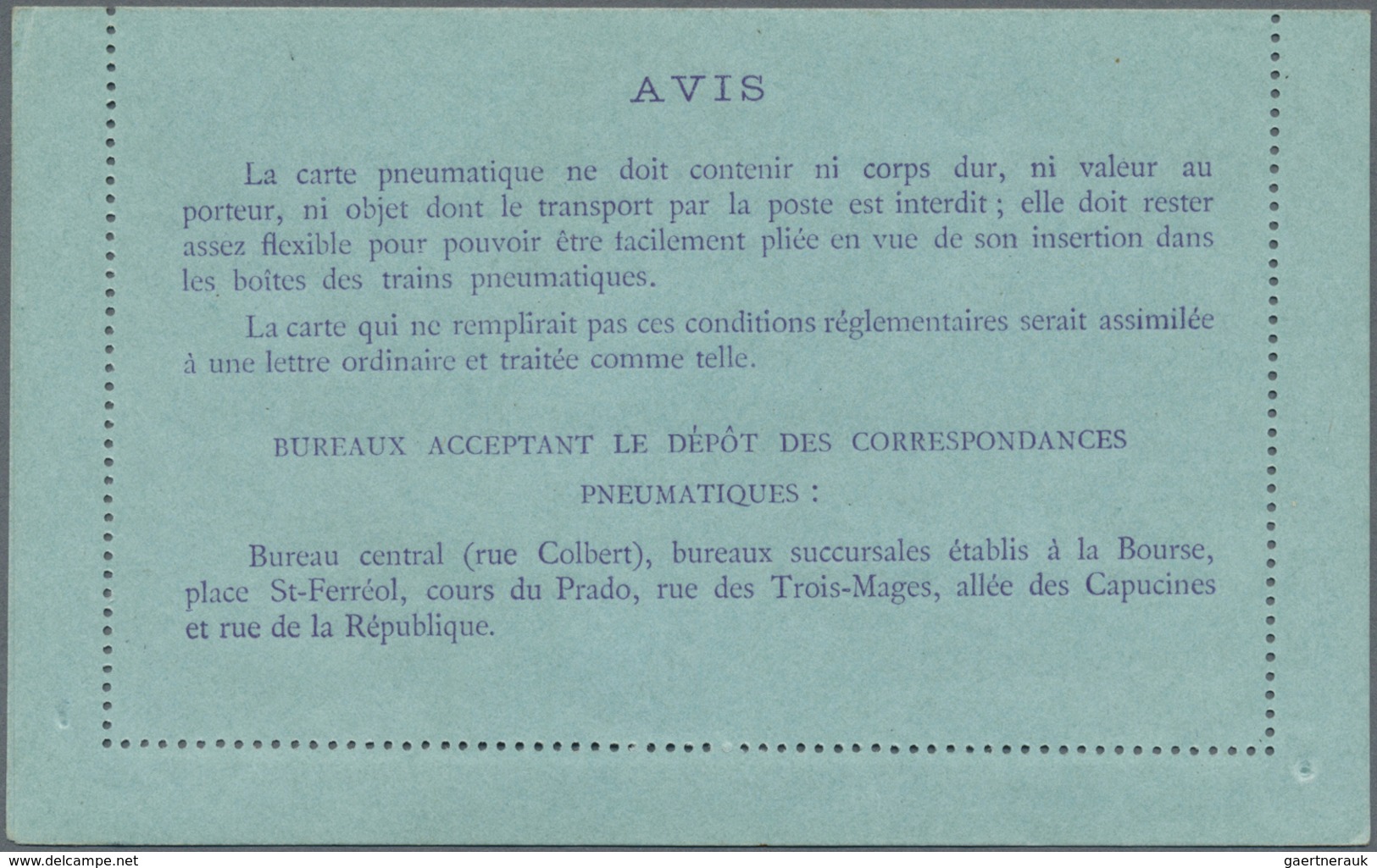 GA Frankreich - Ganzsachen: 1910, 30 C Violet On Blue Semeuse, Pneumatic Stationery Letter Card For MAR - Autres & Non Classés