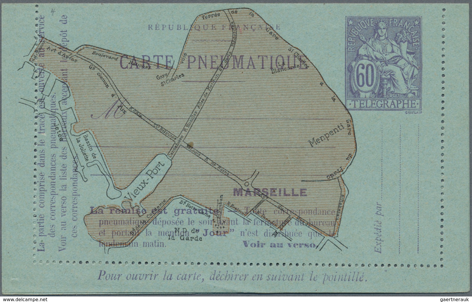 GA Frankreich - Ganzsachen: 1919, 60 C Violet On Blue Chaplain, Pneumatic Stationery Letter Card For MA - Andere & Zonder Classificatie