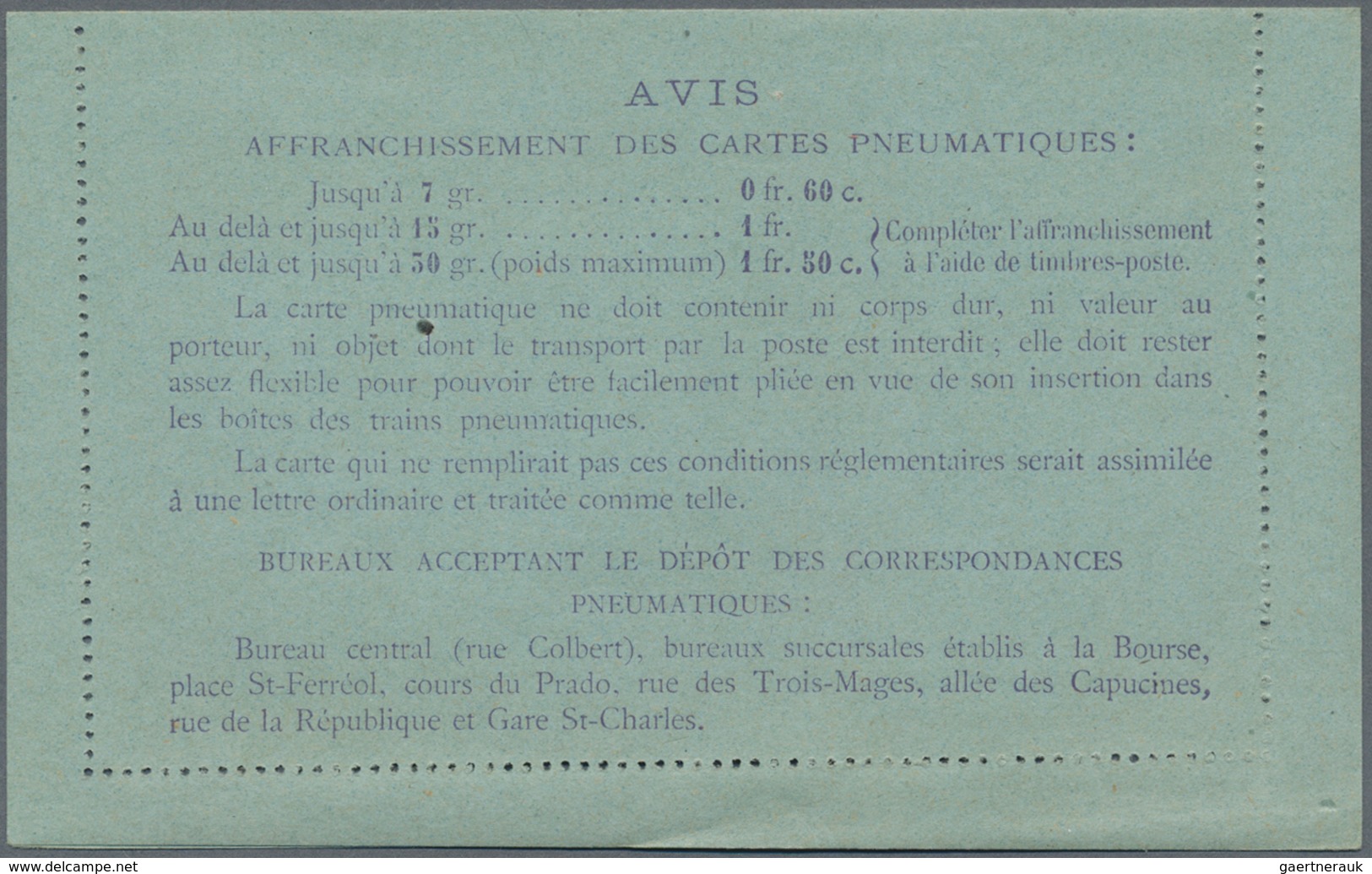 GA Frankreich - Ganzsachen: 1919, 60 C Violet On Blue Chaplain, Pneumatic Stationery Letter Card For MA - Autres & Non Classés