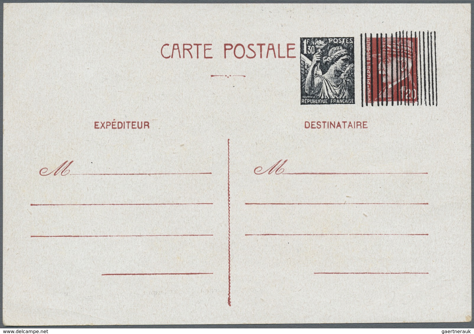 GA Frankreich - Ganzsachen: 1944, Card 1.20fr. Petain With Overprint "1.30fr. Iris-Republique Francaise - Andere & Zonder Classificatie