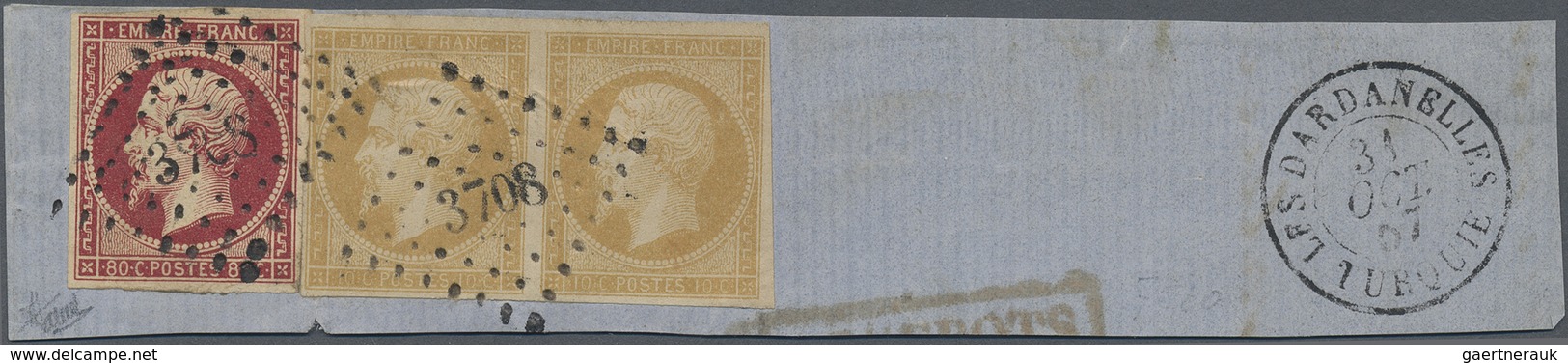 Brfst Frankreich - Stempel: "LES DARDANELLES", 1867 10 C. Brown As Horizontal Pair And 80 C. Rose Napoléon - 1877-1920: Semi Modern Period