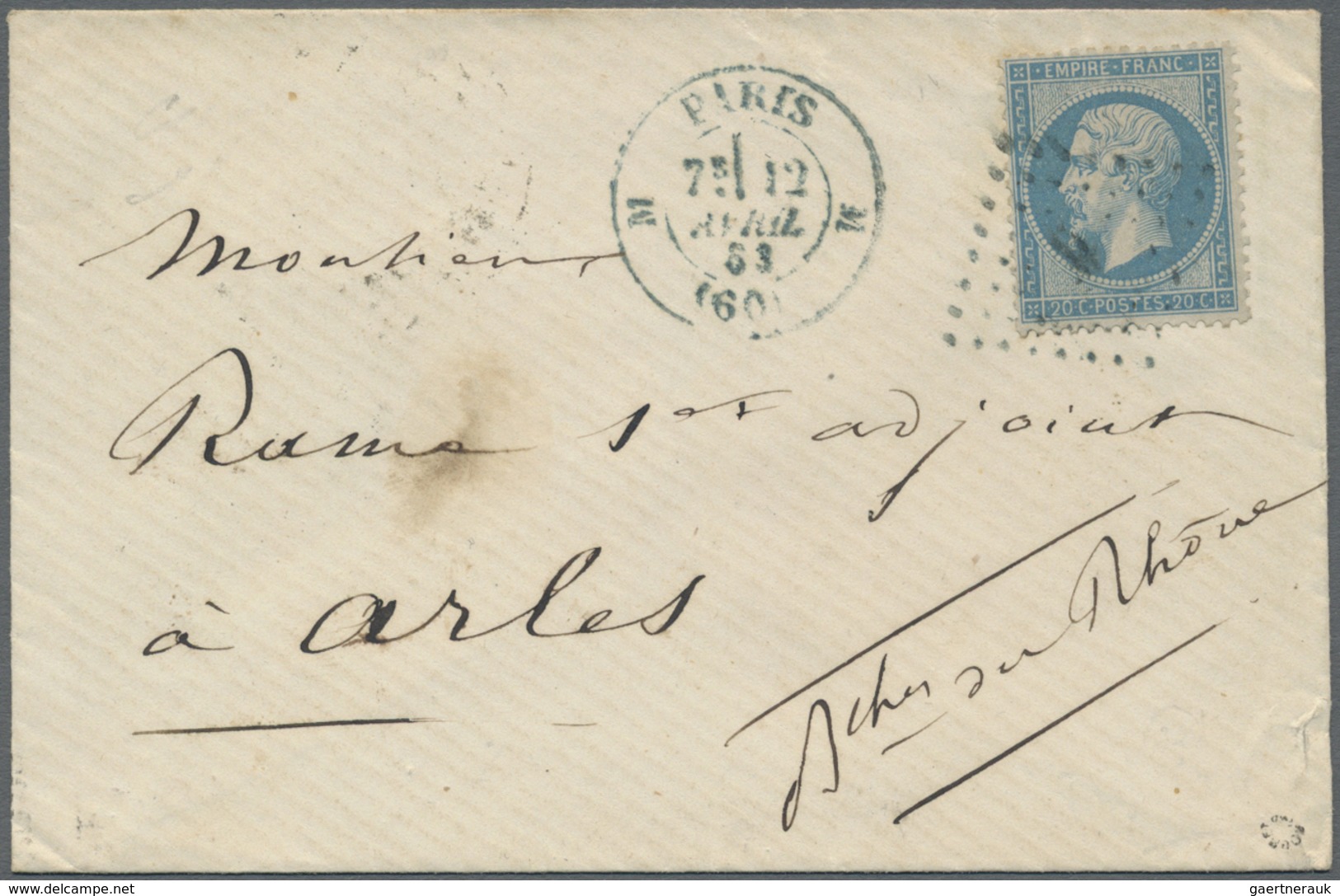 Br Frankreich - Stempel: 1863, PARIS (60) M (Assemblee Nationale), 12.AVRIL 63, Along With Losange "M" - 1877-1920: Semi-moderne Periode