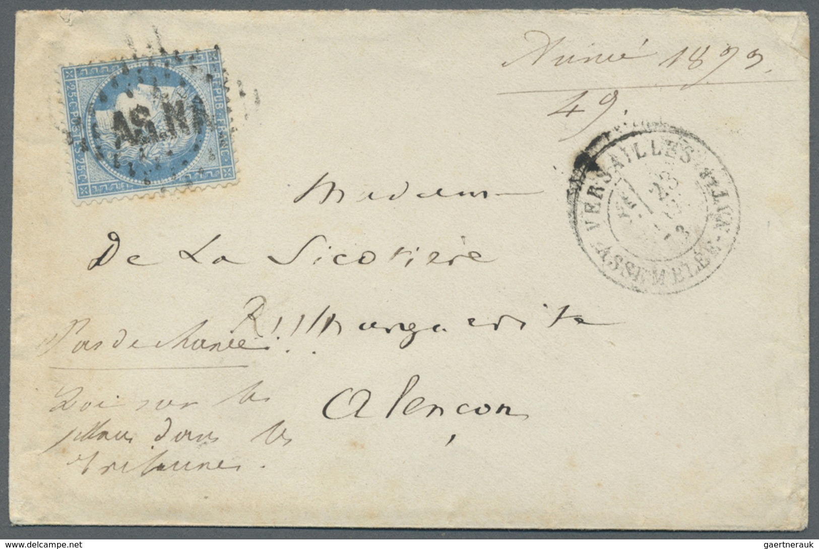 Br Frankreich - Stempel: 1873/1875, VERSAILLES ASSEMBLEE-NATIONALE, Two Covers With Single Franking 25 - 1877-1920: Semi Modern Period