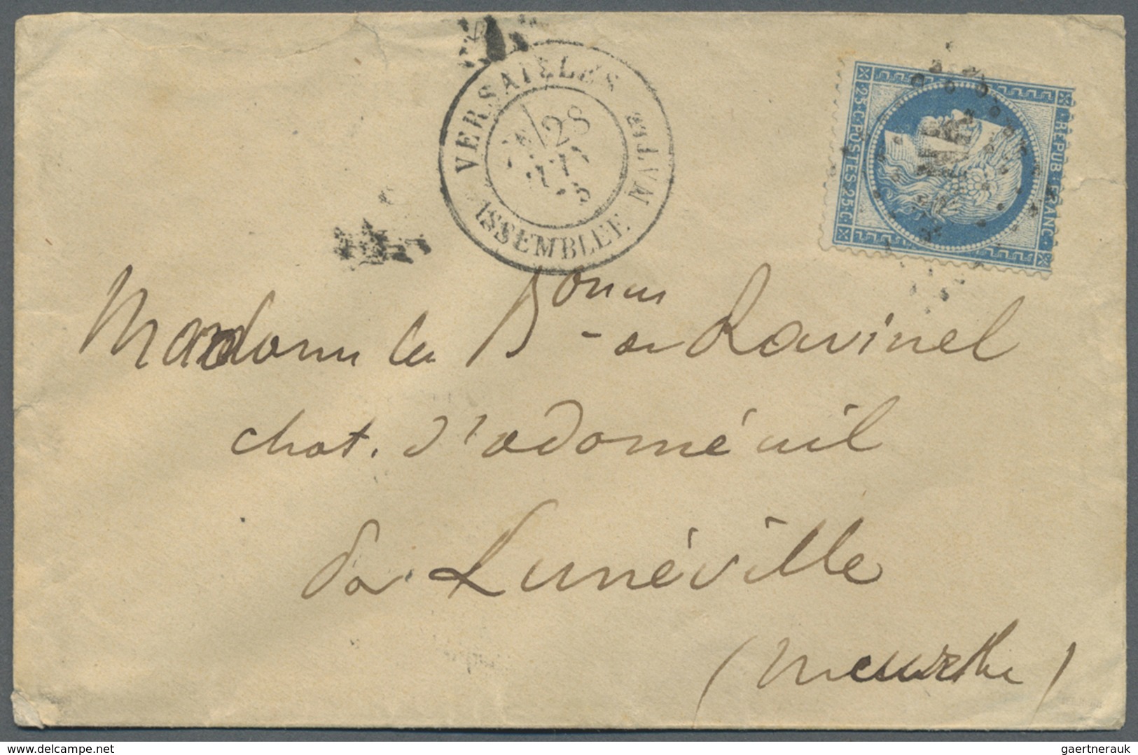 Br Frankreich - Stempel: 1873/1875, VERSAILLES ASSEMBLEE-NATIONALE, Two Covers With Single Franking 25 - 1877-1920: Semi Modern Period