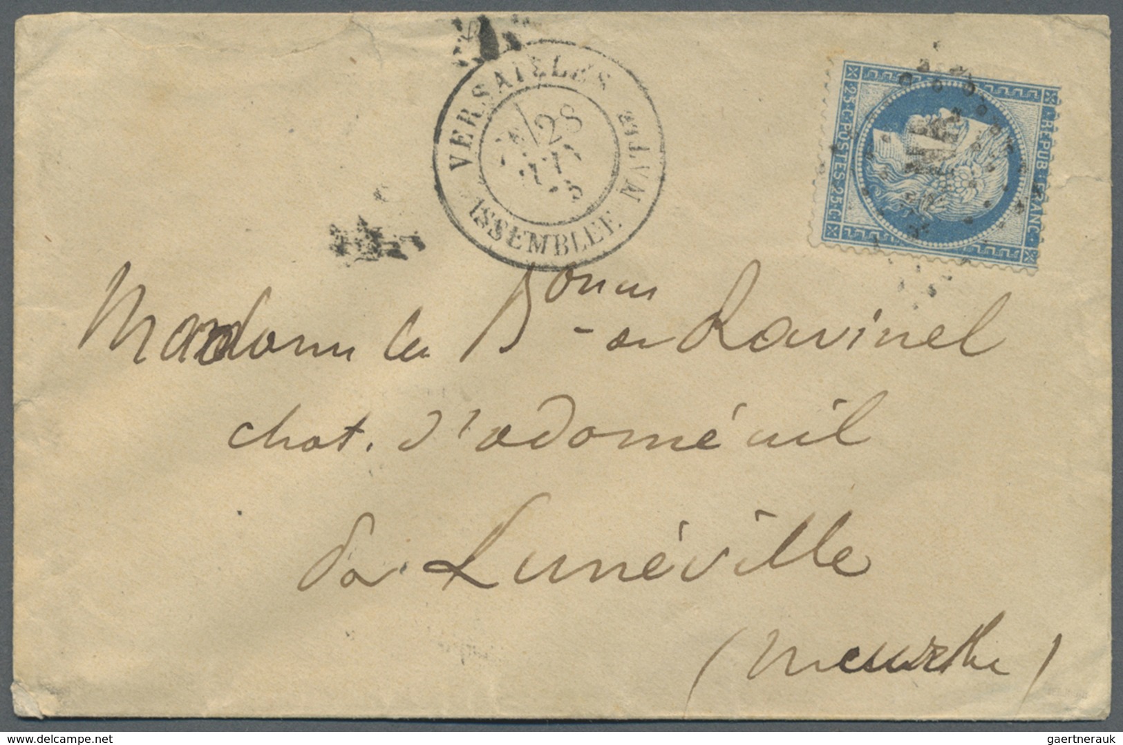Br Frankreich - Stempel: 1873/1875, VERSAILLES ASSEMBLEE-NATIONALE, Two Covers With Single Franking 25 - 1877-1920: Période Semi Moderne