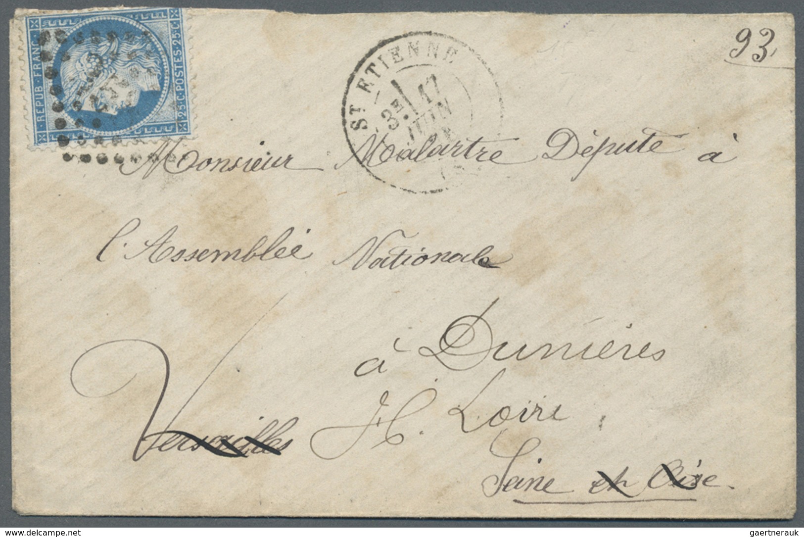 Br Frankreich - Stempel: 1873/1875, VERSAILLES ASSEMBLEE-NATIONALE, Two Covers With Single Franking 25 - 1877-1920: Période Semi Moderne