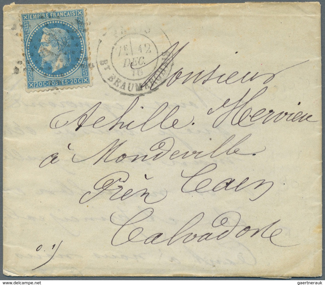 Br Frankreich - Ballonpost: 1870, BALLON MONTE "La Ville De Paris", Fine Letter Postmarked December 12t - 1960-.... Brieven & Documenten