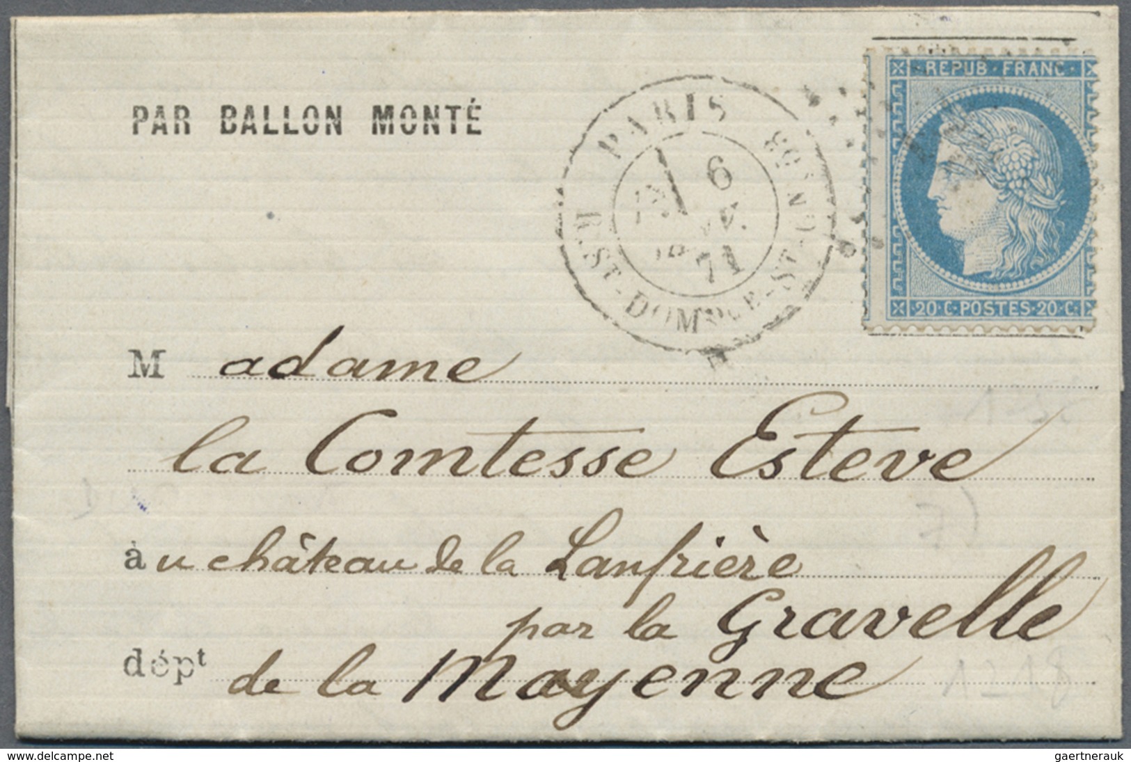 Br Frankreich - Ballonpost: 1871, Printed Letter Flown By Ballon Nr.55 "DUQUESNE (3)" Bearing A Ceres 2 - 1960-.... Brieven & Documenten