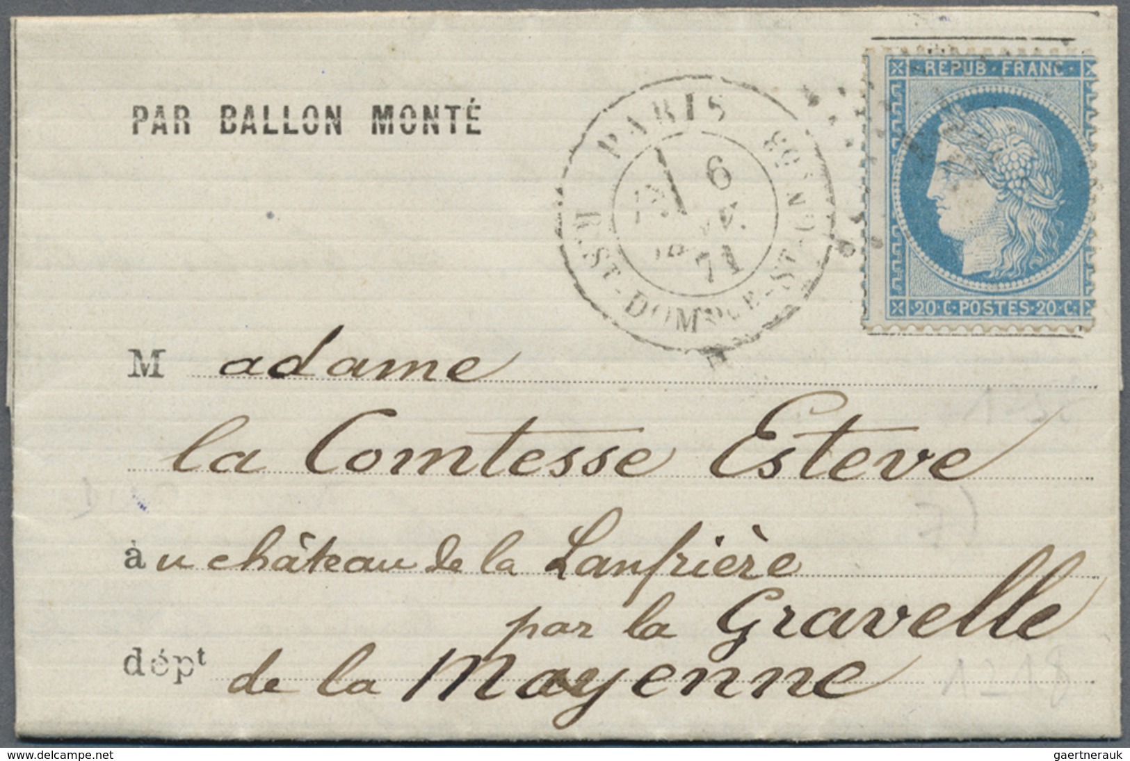 Br Frankreich - Ballonpost: 1871, Printed Letter Flown By Ballon Nr.55 "DUQUESNE (3)" Bearing A Ceres 2 - 1960-.... Lettres & Documents