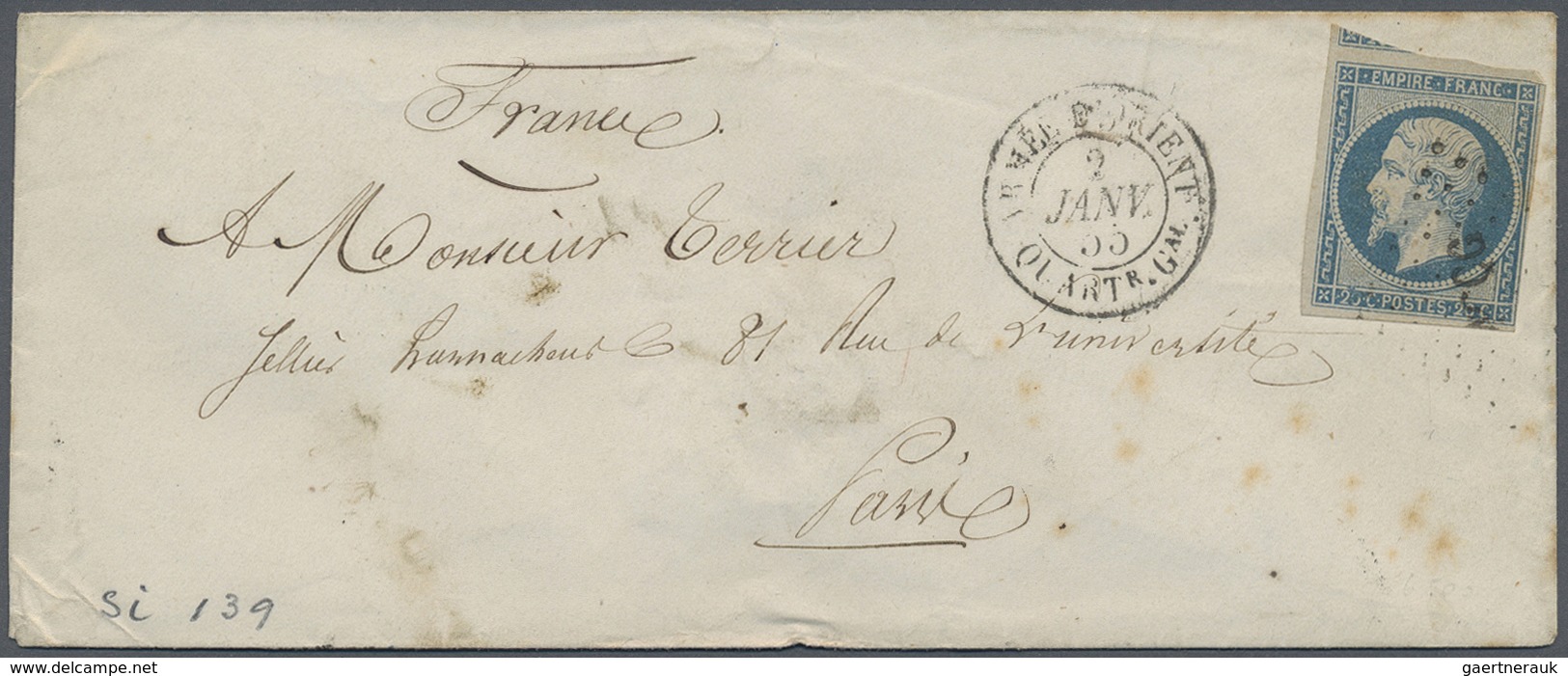 Br Frankreich - Militärpost / Feldpost: 1855, Napoléon 20 C. Blue, Single Franking On Letter, With Canc - Marques D'armée (avant 1900)