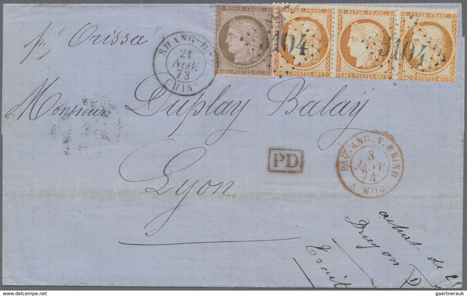 Br Frankreich - Besonderheiten: French Offices, 1873. Envelope Addressed To France Bearing 'Siege' Yver - Andere & Zonder Classificatie