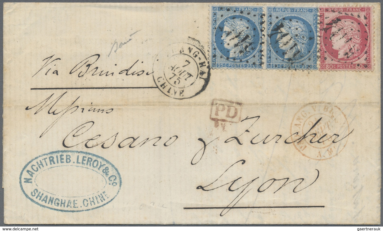 Br Frankreich - Besonderheiten: French Offices, 1875. Envelope Addressed To France Bearing France 'Cere - Autres & Non Classés