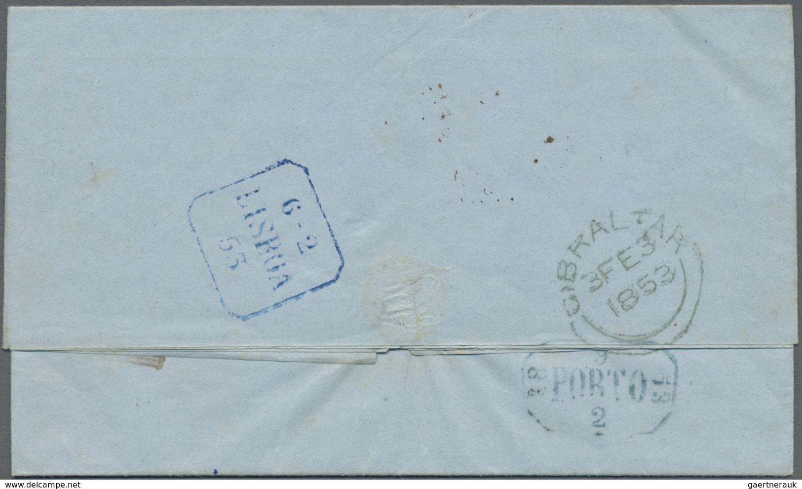 Br Gibraltar: 1853. Stampless Envelope Written From 'Gibraltar' Dated '3rd Feb 53' Addressed To Porto C - Gibraltar