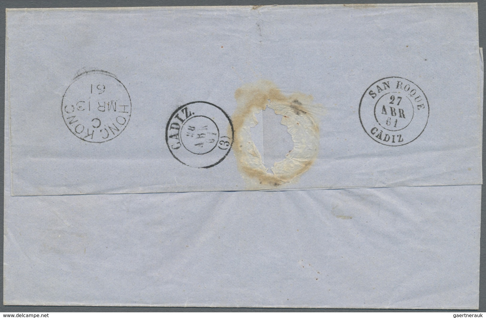 Br Gibraltar: 1862. Stampless Envelope From Well Known Macau Correspondence Addressed 'Jose Matia, Cadi - Gibraltar