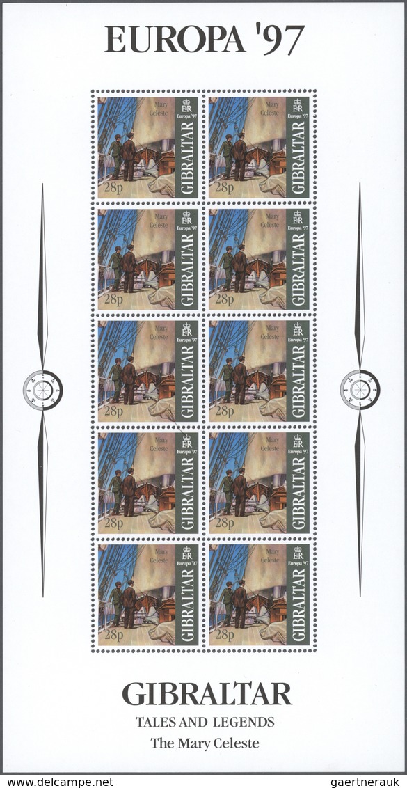 ** Gibraltar: 1997, Europa, 28 P. Little Sheet Of 10 Stamp With Missing Sheet Number. Small Corner Bend - Gibilterra