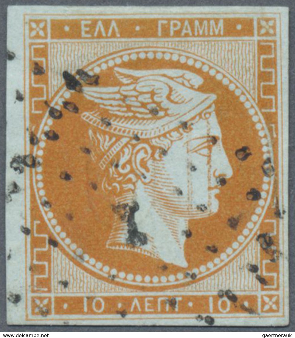 O Griechenland: 1861, Hermes 10 Lepta Orange On Bluish, Having Full Margins, With Illegible Number Can - Lettres & Documents
