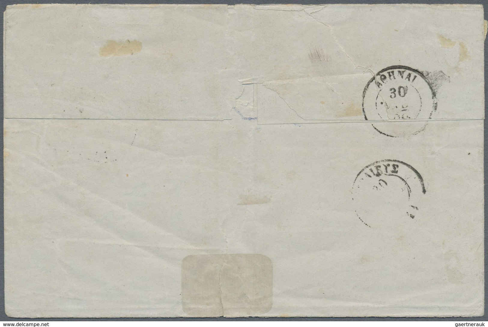 Br Griechenland: 1861, Paris Printing 10 L. Orange And 40 L. Violet On Blueish On Folded Envelope Clear - Lettres & Documents