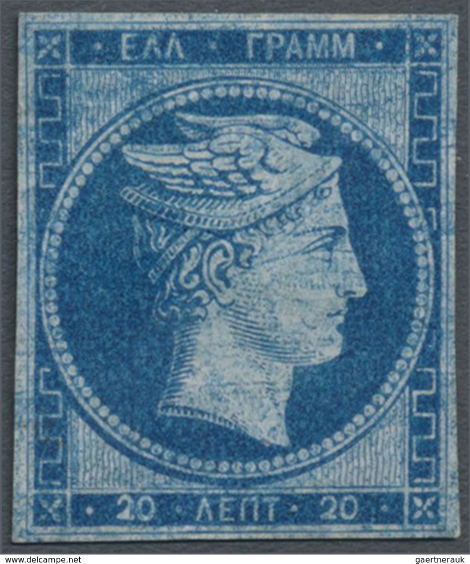 (*) Griechenland: 1861, Paris Printing 20 L. Blue On Blueish, Printed On Both Sides, Mint Hinged, Fine A - Lettres & Documents