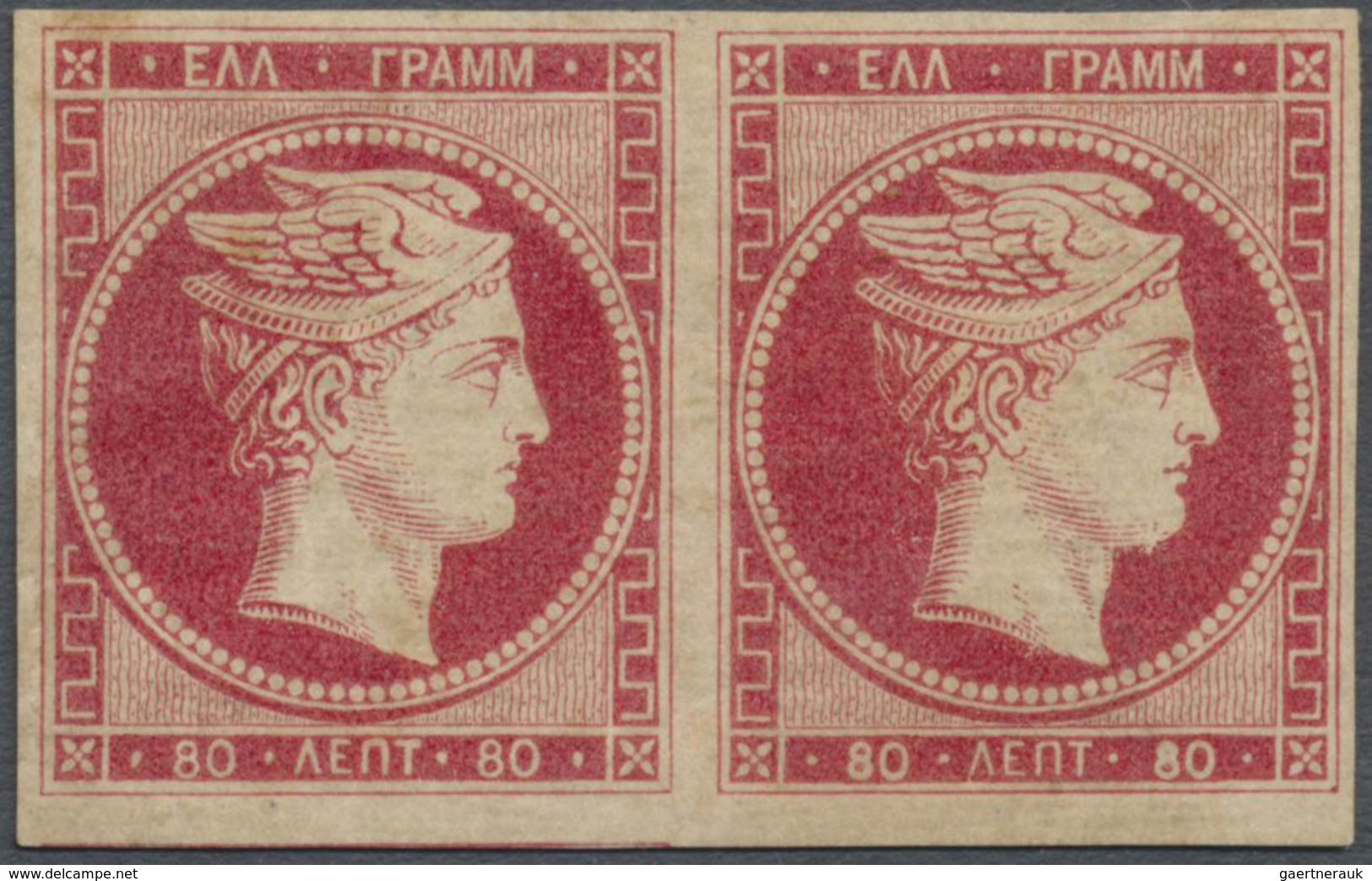 * Griechenland: 1861, Paris Printing 80 L. Carmine On Rose Mint Horizontal Pair, Original Gum Hinged, - Brieven En Documenten