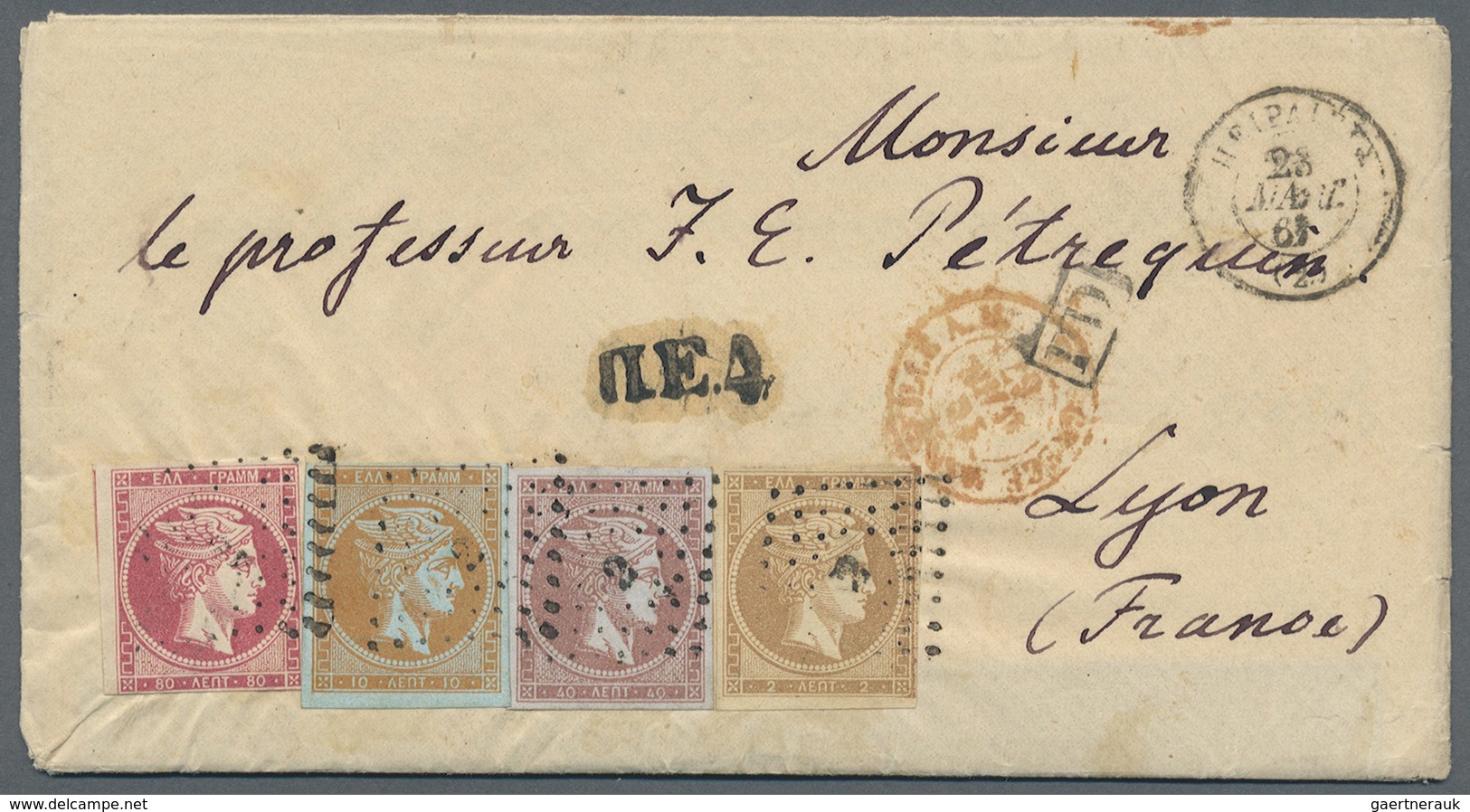 Br Griechenland: 1867. Envelope Addressed To France Bearing 'Large Hermes' Yvert 17, 1L Brown, Yvert 47 - Covers & Documents