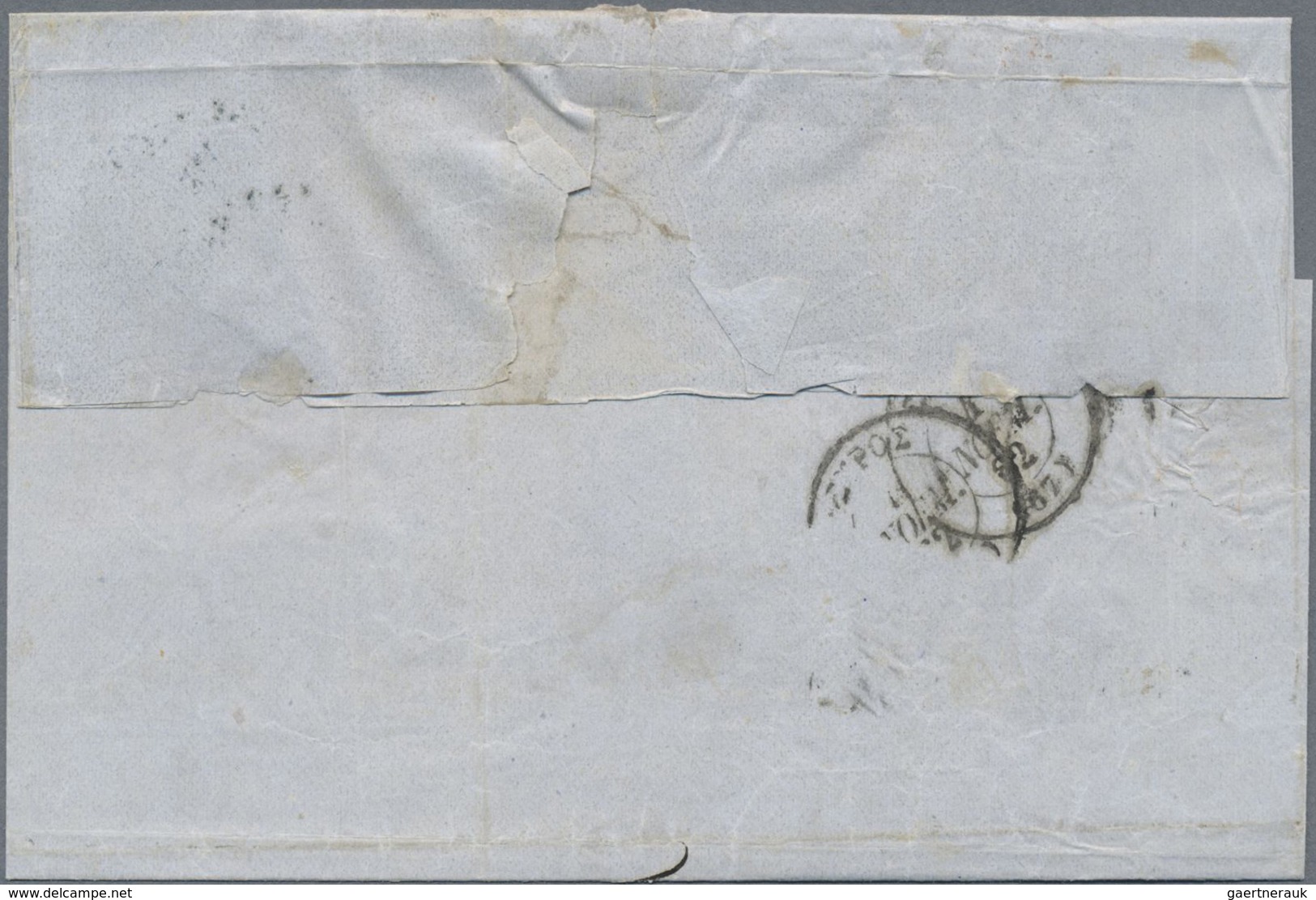 Br Griechenland: 1862, Folded Envelope Bearing Pair 10 L. Ocherorange On Blueish (touched At Top Right) - Lettres & Documents