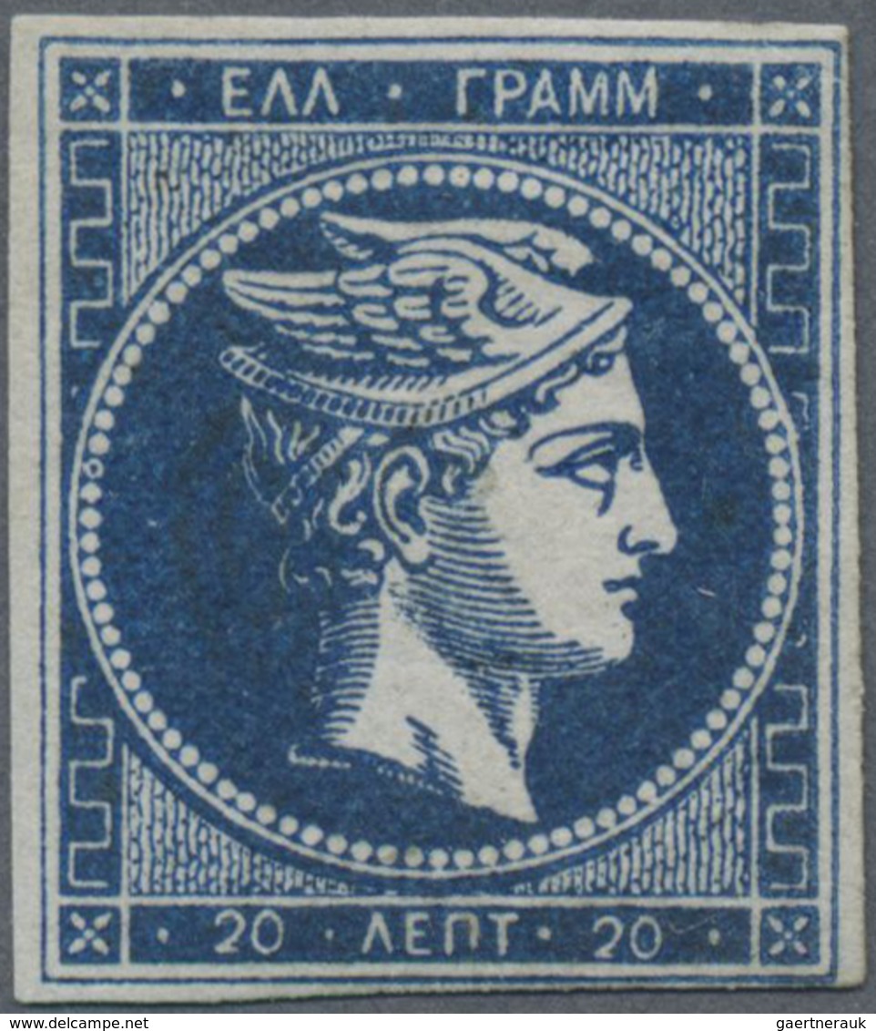 * Griechenland: 1872-75, Large Hermes Head, 20 Lepta DEEP INDIGO BLUE On Bluish Thin Transparent Paper - Lettres & Documents